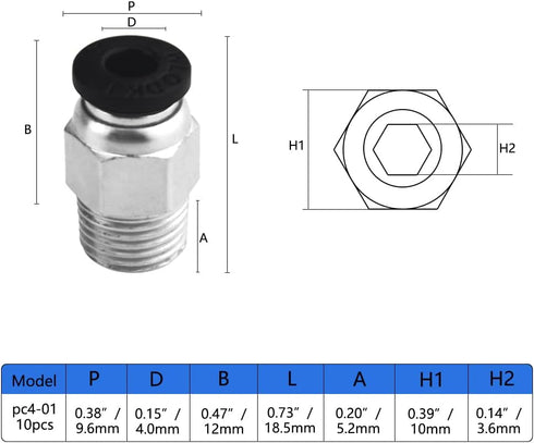 10Pack 1/8" NPT Male Thread 4mm Pneumatic Push-to-Connect-Fittings Air Fittings PC4-N1 by XINMEIWEN