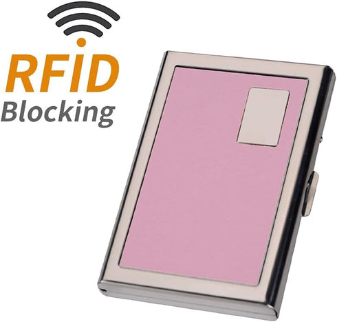 EASTNIGHTS Metal Wallet RFID Credit Card Holder - Stainless Steel and PU Leather Case (Pink)