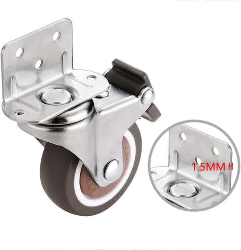 MuchoWow Set 4, yuzhiyu Swivel Plate TPE Caster with Brake of Low Profile L-Bracket Caster, Silent Caster Wheels