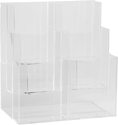 Dazzling Displays Acrylic Stand 3 Tier, 6 Pocket for 4 by 9 Material, Clear Countertop Organizer Tray