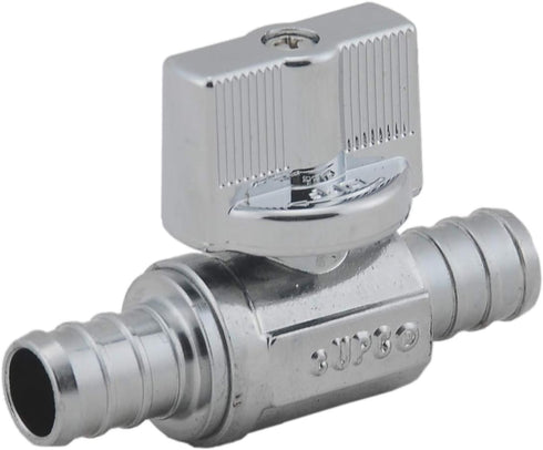 PEX Straight Stop Valve, 1/2-in x 1/2-in PEX 1/4 Quarter Turn LF Brass Chrome Plated Shut Off Valve (2-Pack)