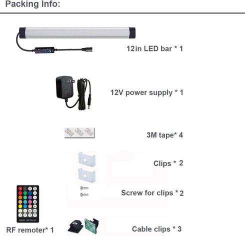Dimmable Counter Closet (12 Inch) Under Cabinet Lighting, RGB LED Light Bar, RF Remote Control Lamp, Multicolor Under