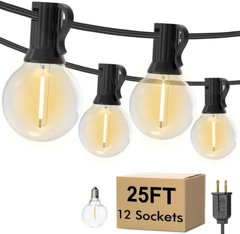 Outdoor String Lights 25FT, Waterproof Patio Lights with 12+1 G40 Shatterproof Bulbs,