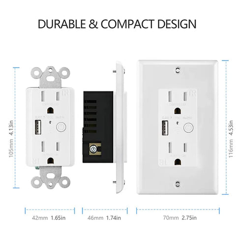 Zigbee Wall Outlet with USB - One Controlled, One Always On, Compatible with Google Assistant and Alexa