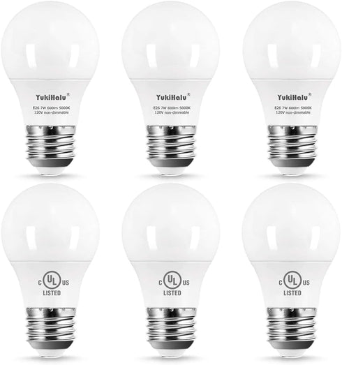 YukiHalu A15 LED Light Bulbs, 60W Equivalent, E26 Base, 2700K/3000K/5000K White, Pack of 6