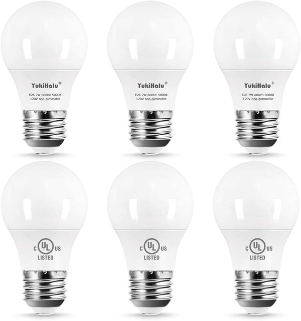 YukiHalu A15 LED Light Bulbs, 60W Equivalent, E26 Base, 2700K/3000K/5000K White, Pack of 6