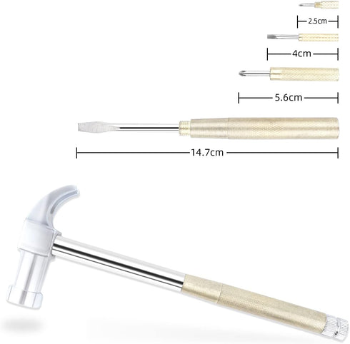 YOUMI 6 in 1 Metal Hammer & Screwdriver Multitool Set, Anti-Slip Grip Handle, Best Gift for Sweetheart