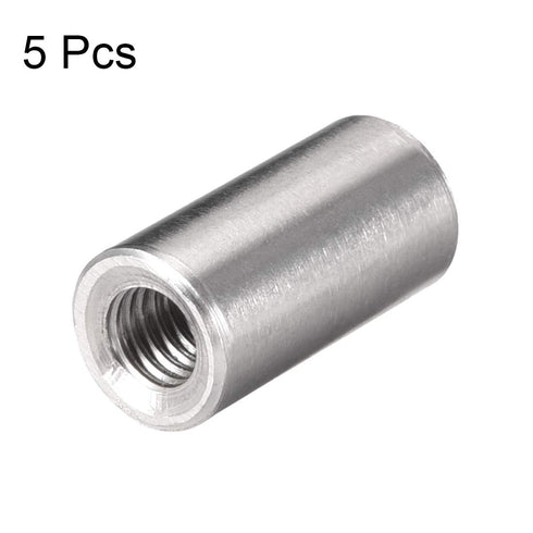 uxcell M6 Round Connector Nuts - 304 Stainless Steel Coupling Nut, 20mm Length, Pack of 5