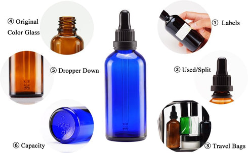 YIZHAO Blue Glass Dropper Bottle, 4oz Tincture Bottles with Glass Dropper for Essential Oils, 9 Pcs
