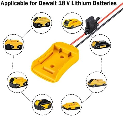 Power Wheel Adapter for DeWalt 20V Battery with Fuse & Wire Terminals, Works with DCB205, DCB206, DCB200