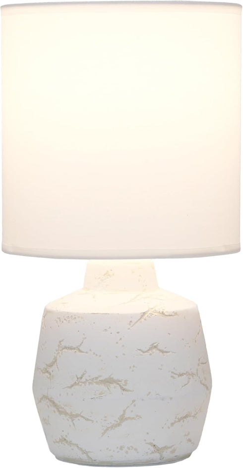 LT1171-OFF 13.78" Simple Designs Chic Glow Marble Inspired Concrete Table Lamp with Fabric Shade, for Bedroom, Office