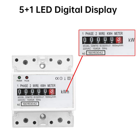 Electric Meter, KWh Meter, Single Phase 4P LED DIN-rail Power Consumption Wattmeter Energy Meter, 10-40A