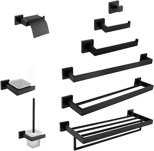 ALDEPO Grab Bars Black Stainless Steel Bathroom Toilet Accessories Toilet Paper Holder Wall Hook Towel Rack Kitchen