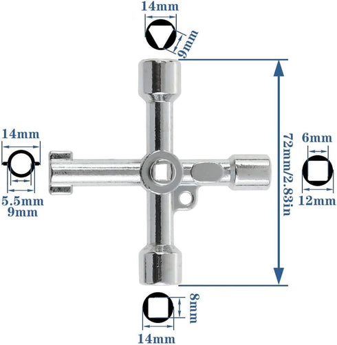 4 in 1 Universal Utilities Key, Multi-Functional Cross Key with Bit for Electrical Cupboard, Train Door, and Valves