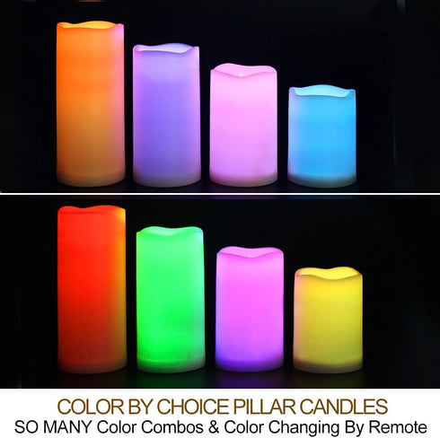 Set 4 IP64 3x4 3x5 3x6 3x7 of Multicolor LED Pillar Candles Outdoor Waterproof - Color Changing Pillar Candles Battery