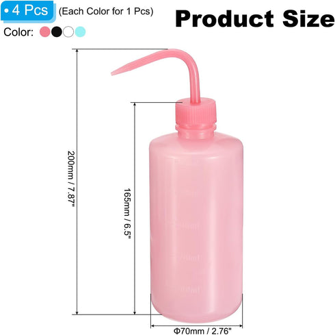 PATIKIL 500ml Wash Bottle, 2pcs Plastic Squeeze Bottle Narrow Mouth Bottle Watering Tools for Lab Cleaning Washing Irrigation Liquid Storage, 4 Colors