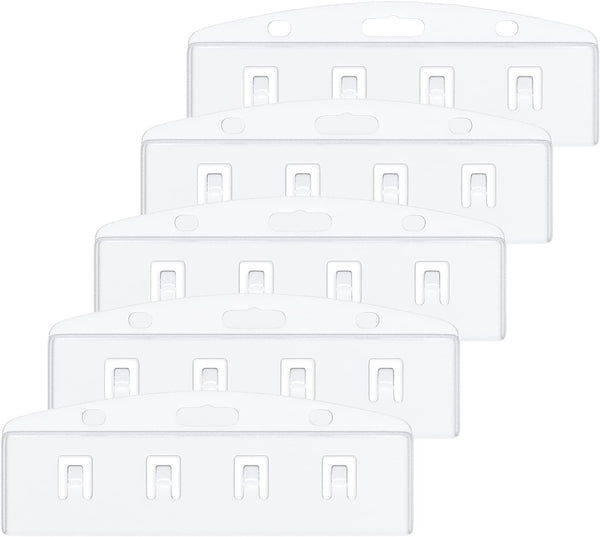 Pawfly 5 Pack Horizontal Half Card Badge Holders with Grippers, Hard Transparent Protectors for IDs and Credit Cards