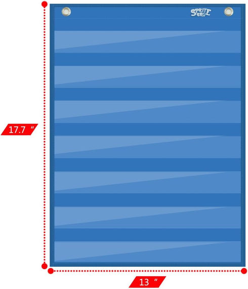 Magnetic Pocket Chart with 10 Dry Erase Cards for Standards, Daily Schedule, Activities, Class Demonstrations (Blue)