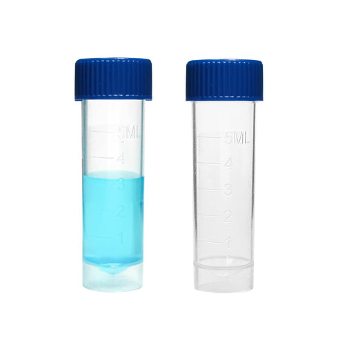 Sterile Plastic Graduated Test Tubes 5ml, Sample Storage Container with Screw Cap, Case of 50