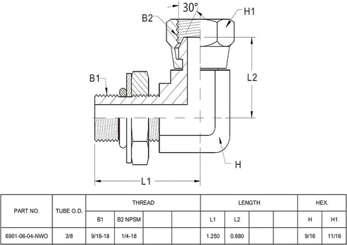 (2-PACK) 6901-06-04-NWO Hydraulic Hose Adapter Fitting, 3/8" Male Adjustable Nut O-Ring Boss, 90° Elbow