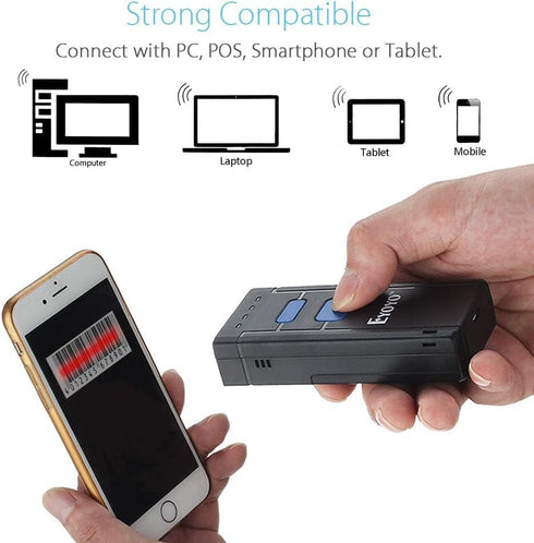 Eyoyo Portable Bluetooth Barcode Scanner, Wireless Mini Handheld CMOS UPC Reader for POS