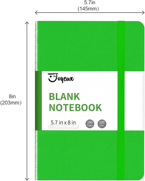 JOYEUX A5 Blank Journal Notebook, 160 Pages, 100gsm Thick Sketch Book, Hardcover, 5.7" x 8"