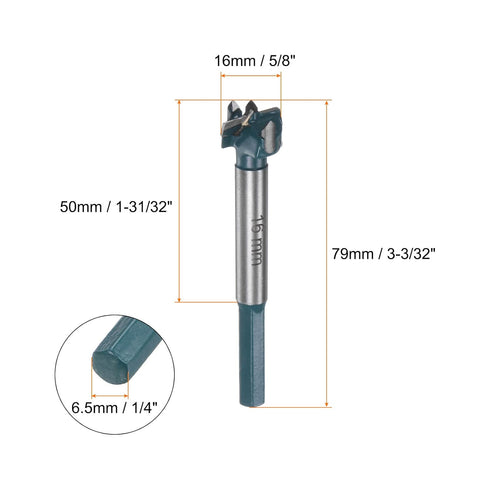 Forstner Drill Bit 16mm (5/8") Carbide Forstner Bits Wood Hinge Hole Opener Cutter with Hex Shank for Woodworking Drilling