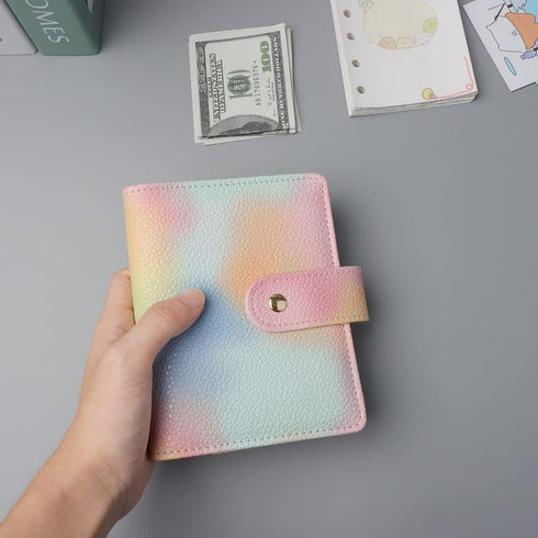 Pink PU Leather Budget Binder Cover, A7 6-Ring Money Organizer, Refillable Loose Leaf Notebook