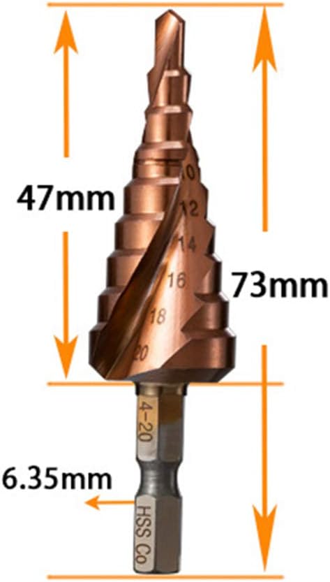 Meichoon Step Drill Bit 4-20mm HSS M35 Co Spiral Groove Hex Shank, Multi-Functional Drilling Tool