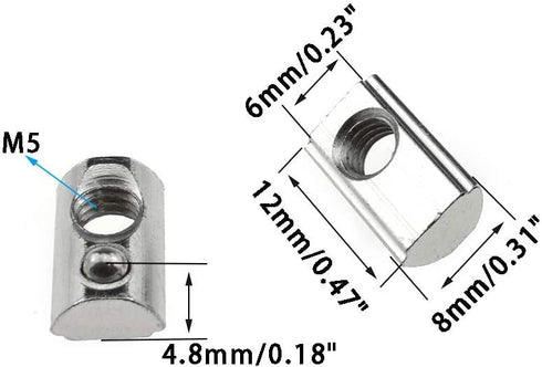 2020 Series M5 T Slot Nuts Roll-in Spring Ball Loaded Elastic Nuts, 15 Pack Carbon Steel for 3D Printer