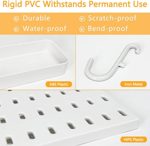 16pcs Plastic White Pegboard Wall Organizer Kits, 4pcs Peg Board and 12 Accessories for Home Office Garage