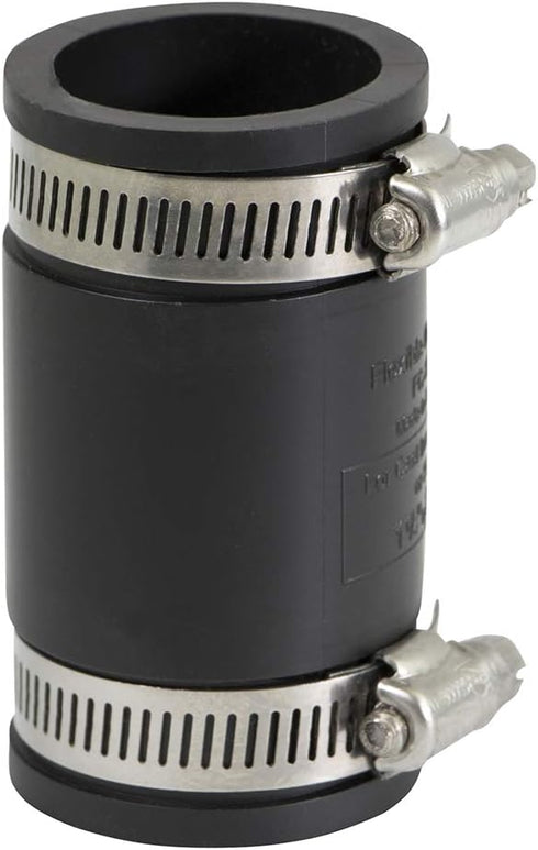 Supply Giant 6I45 Flexible PVC Coupling with Stainless Steel Clamps, 1.6" Inner Diameter, Black