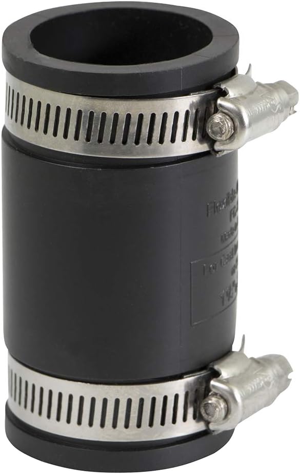 Supply Giant 6I45 Flexible PVC Coupling with Stainless Steel Clamps, 1.6" Inner Diameter, Black
