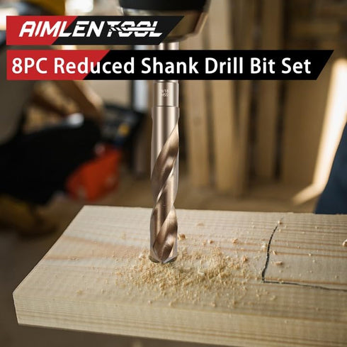 Reduced Shank Drill Bit Set, 8Pcs High-Speed Steel, 1/2” Deming Large Drill Bit Set for Home DIY, General Building,