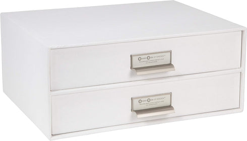 Bigso Box of Sweden Birger 2-Drawer Fiberboard Document Letter Box | Desktop Drawers with Metal Label Holder