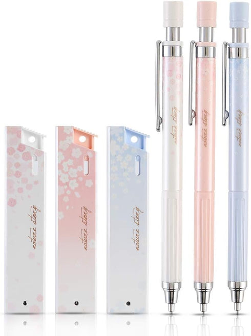 Cherry Mechanical Pencil Set with Lead, 3 pcs 0.5mm Mechanical Pencils with 3 Pack HB Pencil Leads for Writing