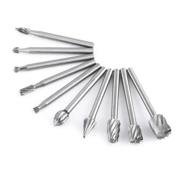 Rotary Files Woodworking Carving Tool Set, 10pcs Tungsten Carbide Burrs with 1/8inch Shank