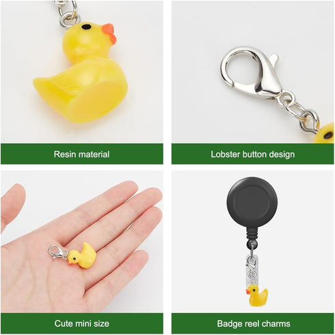 WEBEEDY 12 Pieces Badge Reel Charms, Mini Duck Badge Holder for Student Nurse Teacher ID Card Name Tag