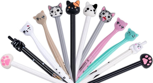 Cute Cat Gel Pens Set, Fun Kawaii Animal Black Ink Pens for Kids, Office, School Supplies, 12 Styles