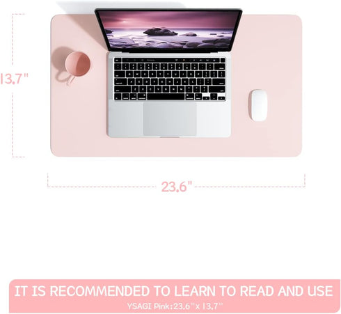 Non-Slip Desk Pad,Mouse Pad,Waterproof PVC Leather Desk Table Protector,Ultra Thin Large Desk Blotter, Easy Clean Laptop Desk Writing Mat for Office Work/Home/Decor(Pink, 23.6" x 13.7") by YSAGi
