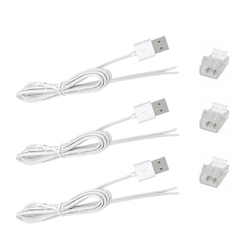 1.64 5v 2Pin 8mm 3-Pack, USB to COB LED Strip Light Solderless Connectors, ft Plug-and-Play USB Power Extension Cable