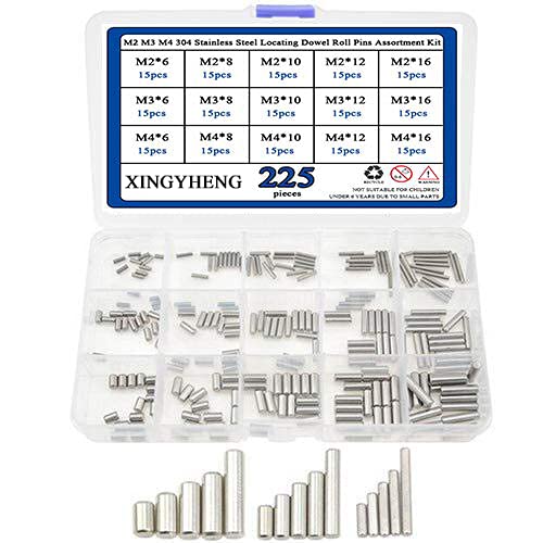 XINGYHENG 225Pcs M2 M3 M4 304 Stainless Steel Dowel Pins Assortment Kit with Storage Box