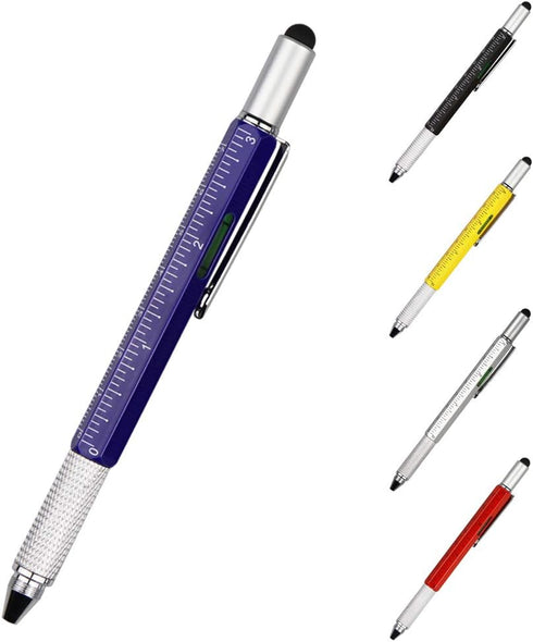 DUNBONG 6-in-1 Metal Multi Tool Pen - Stylus Pen, Screwdriver, Ballpoint Pen, Level, Ruler, 1-Count (Blue)