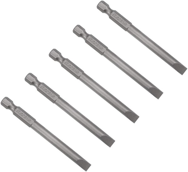 uxcell 5 Pcs 6mm Slotted Tip Magnetic Flat Head Screwdriver Bits, 1/4 Inch Hex Shank, 3-inch Length S2 Tool