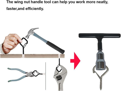 T Handle Wing Nut Driver Hand Tool for Eye Screws, C Hook Bolt, Q-Hanger, Screw Hooks, and Wing Nuts