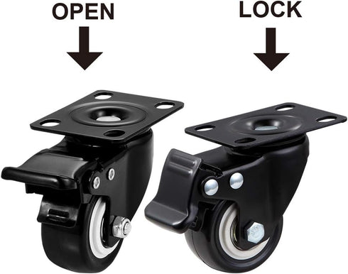 Caster Wheels Set of 4 Heavy Duty 2 Inch Locking Casters, Swivel with Brake, Non-Marking Black Castor Wheels