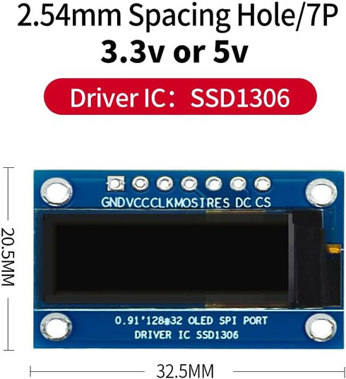 Generic 0.91 Inch 12832led OLED LCD Module Dot Matrix SPI Serial Screen HD OLED Module (White Light)