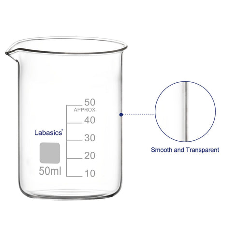 Glass Beaker, 1 Pack Borosilicate Glass Graduated Low Form Griffin Beaker with Pouring Spout Lab Beaker, 50 ml, High Temperature Resistance, Laboratory use