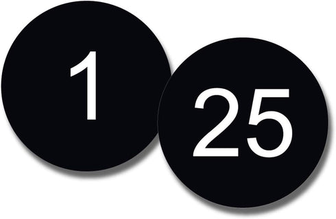 NapTags Circle Numbered Vinyl Decal Stickers, 1.5 inches x 1.5 inches (Black with White Numbers, 1-25)