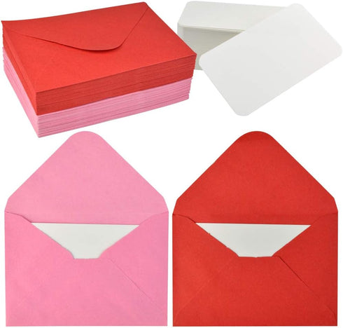 jiebor 100 Sets Mini Envelopes with White Blank Business Cards, Small Enclosure Card for Valentine's Day